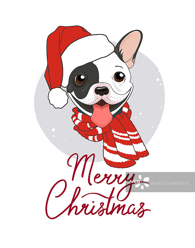 可爱的冬季海报，圣诞快乐的法国斗牛犬图片素材
