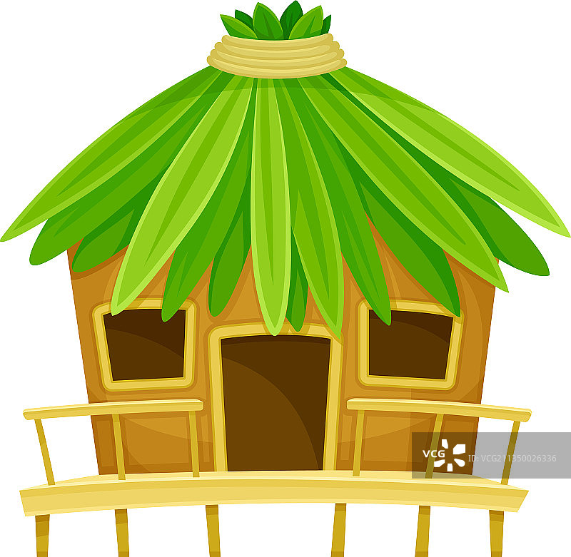 棕榈叶屋顶的热带小屋或平房图片素材