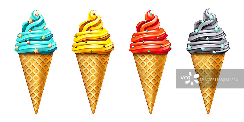 逼真详细的3d不同颜色的冰淇淋图片素材