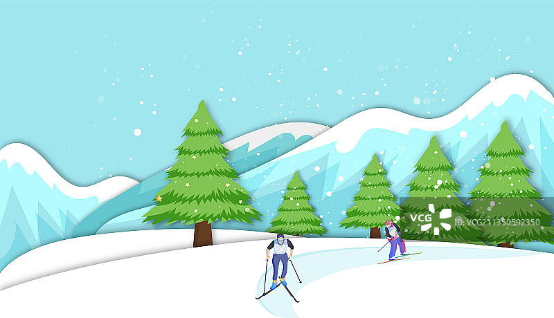 冬天运动员在滑雪场里滑雪比赛插画图片素材