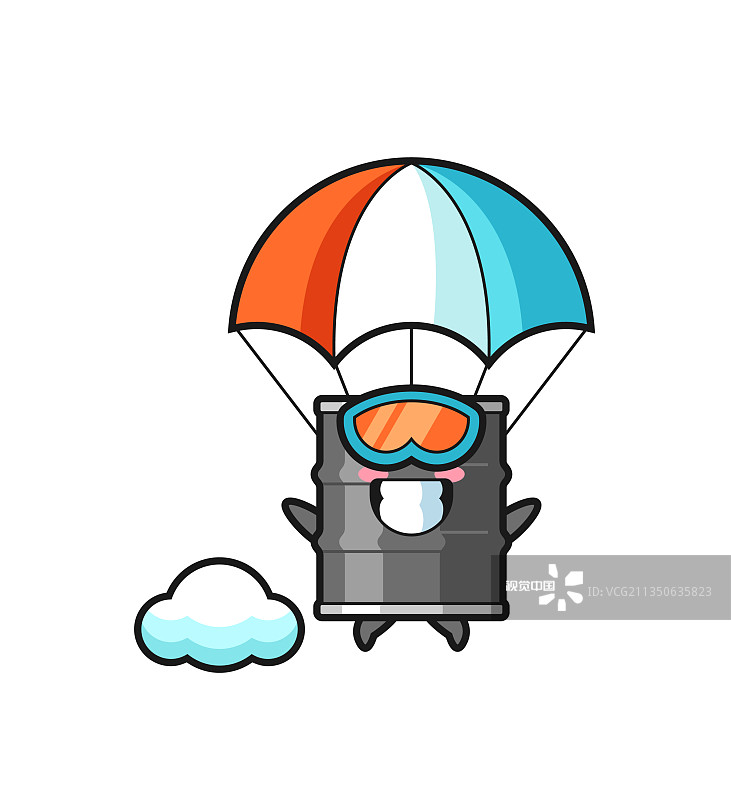 油桶吉祥物卡通是跳伞带着快乐图片素材