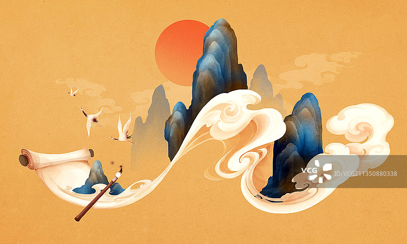 插画，中国文化，山水图片素材