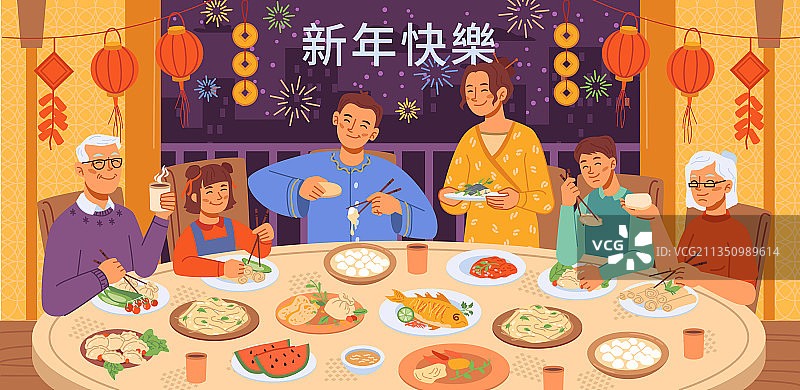 团圆饭中国新年节日的餐桌图片素材