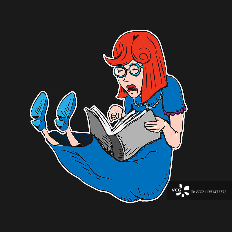 一个女人在读一本用黑色画的漫画书图片素材