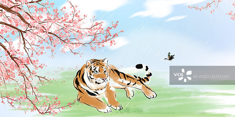 3虎年季节风景系列插画12幅春天节气清明立春图片素材