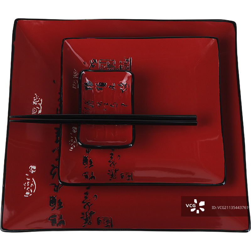红色的古风的碟子和筷子图片素材