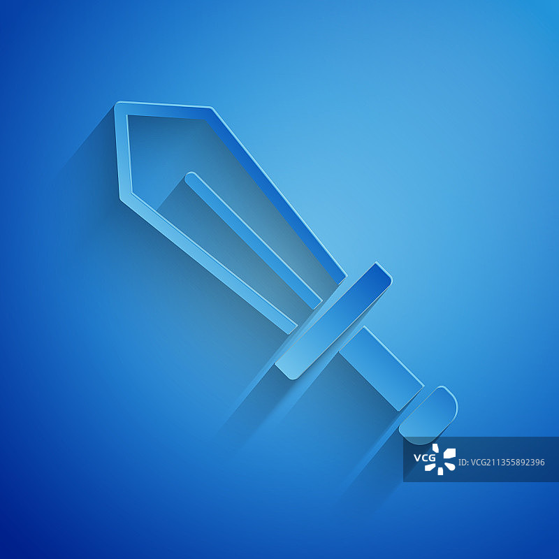 剪纸剑为游戏图标孤立在蓝色图片素材