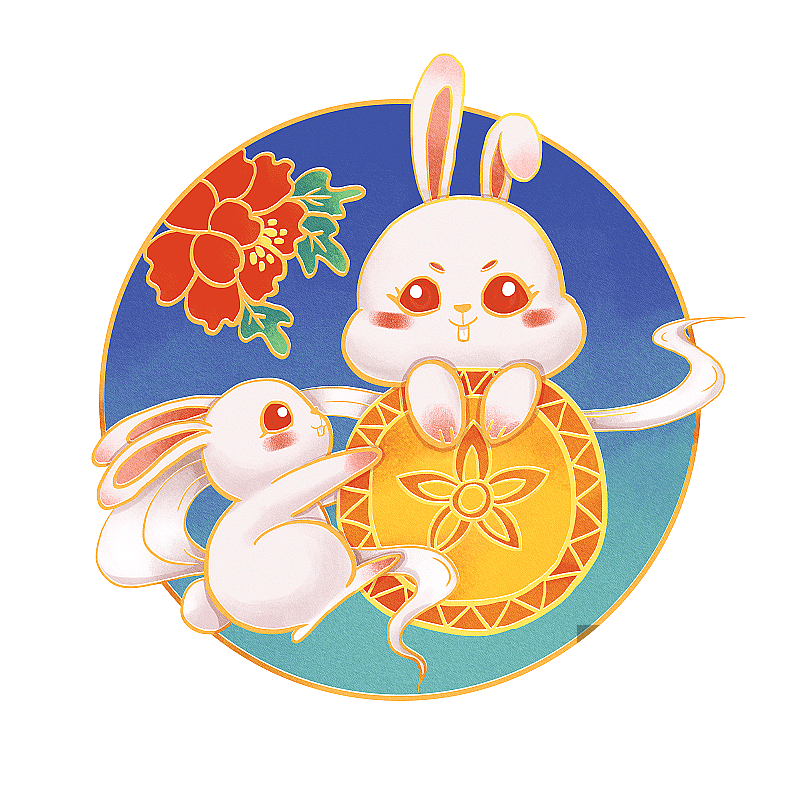 中秋节兔子手抱月饼图图片素材