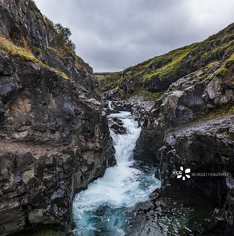 冰岛，瀑布与天空的风景图片素材