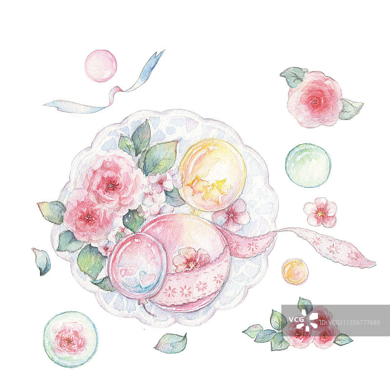 水彩手绘装饰下午茶花垫图片素材