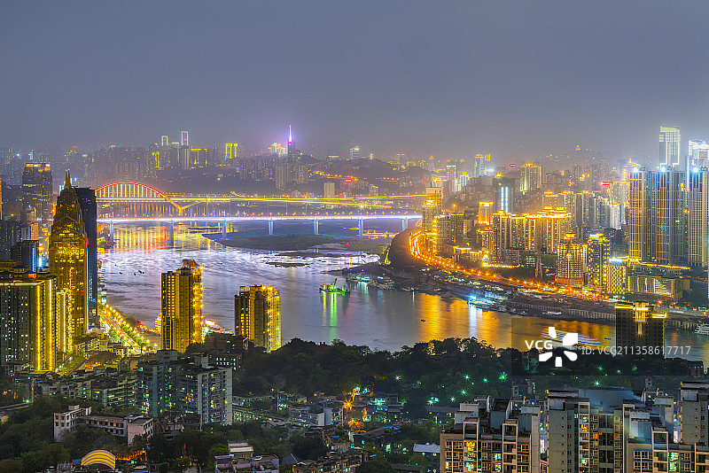 航拍重庆城市建筑景观夜景图片素材