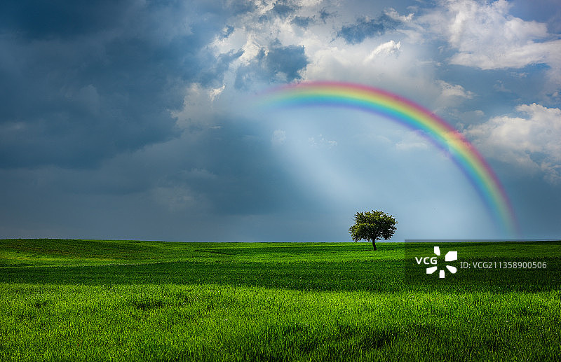 土耳其托卡特，埃尔巴，天空中彩虹的风景图片素材