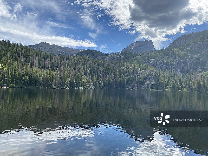 山景湖背对天空，熊湖小径，美国，美国图片素材