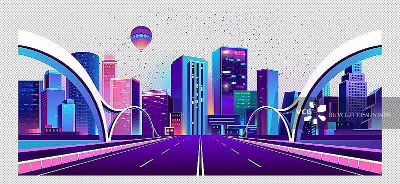 卡通紫色城市元素图片素材