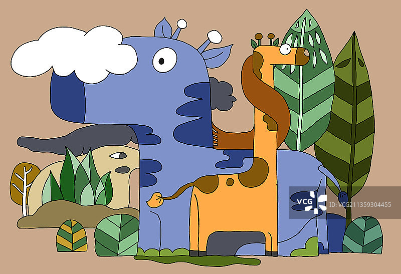 插画：动物园的长颈鹿图片素材