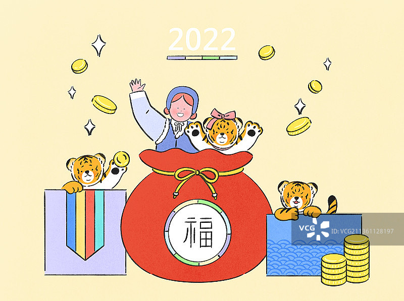 2022年，年卡，新年，虎年，吉祥袋图片素材