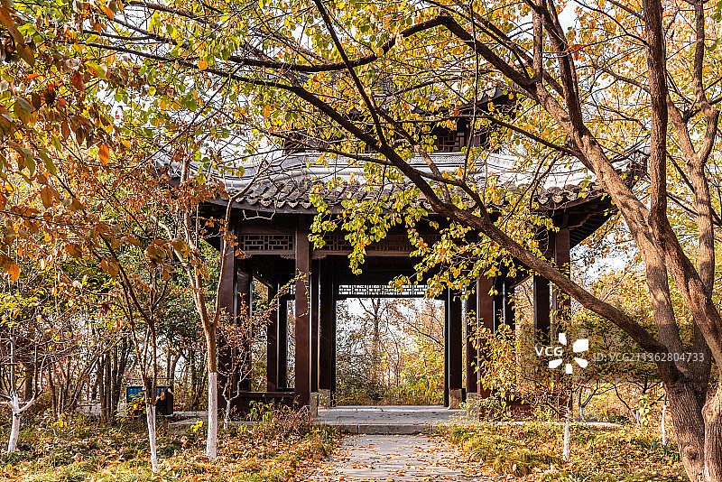 秋天中国南京栖霞山的太虚亭观景台图片素材