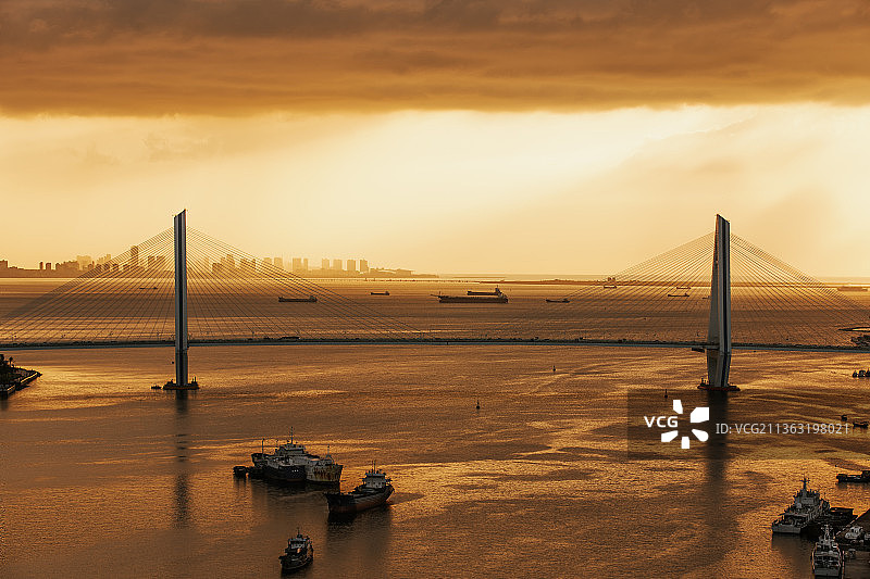 海口世纪大桥日落图片素材