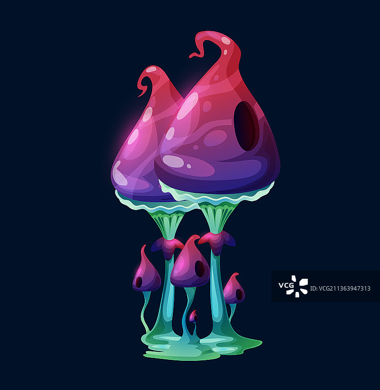 梦幻魔法发光的紫色蘑菇图片素材
