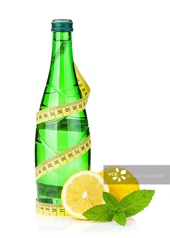 水瓶，卷尺，柠檬和薄荷图片素材