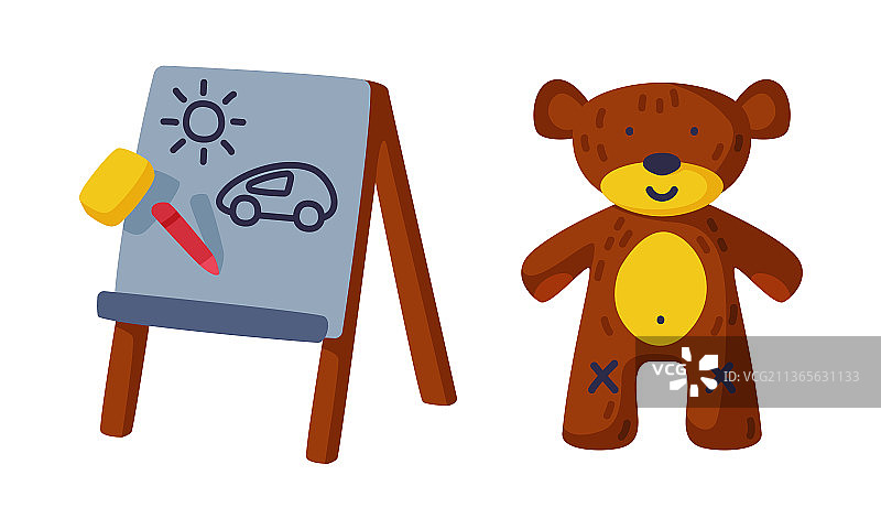 画板和毛绒玩具熊一样五颜六色图片素材