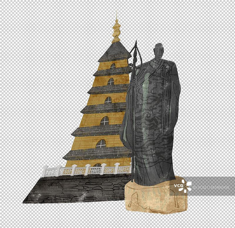 西安地标建筑“大雁塔”插画元素图片素材