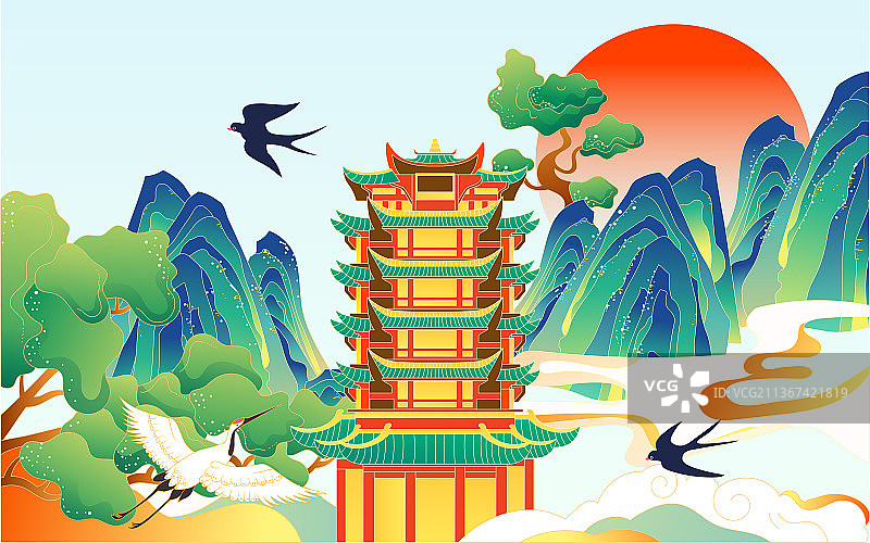 国潮春天风景背景插画中国风立春节气海报图片素材