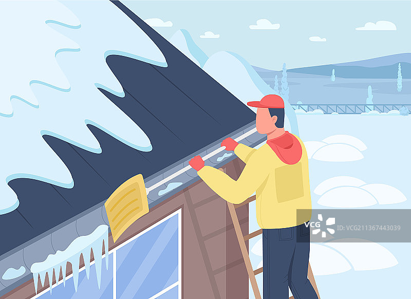 屋顶积雪清理平整颜色图片素材