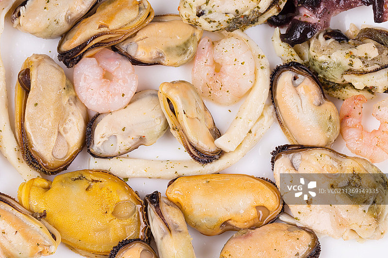 什锦海鲜盘，摩尔多瓦美食全景式拍摄图片素材