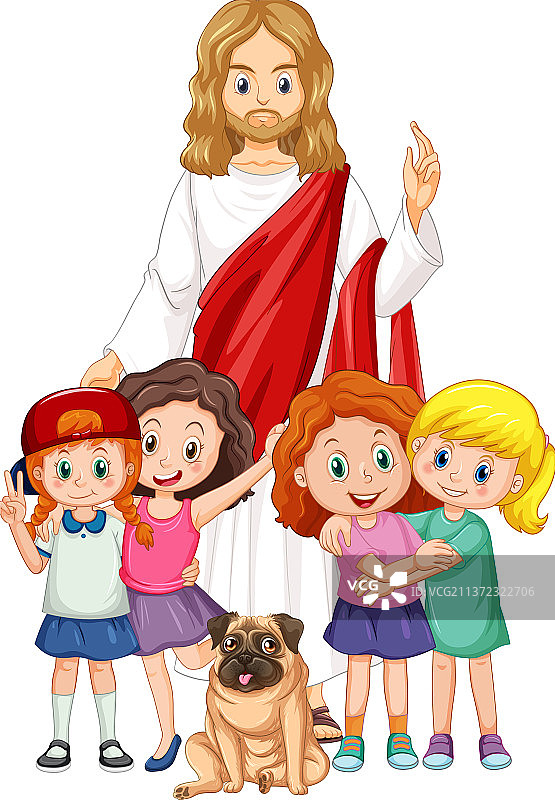 白色背景上的耶稣和孩子图片素材
