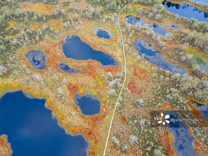 航拍的道路之间的河流和风景，爱沙尼亚图片素材