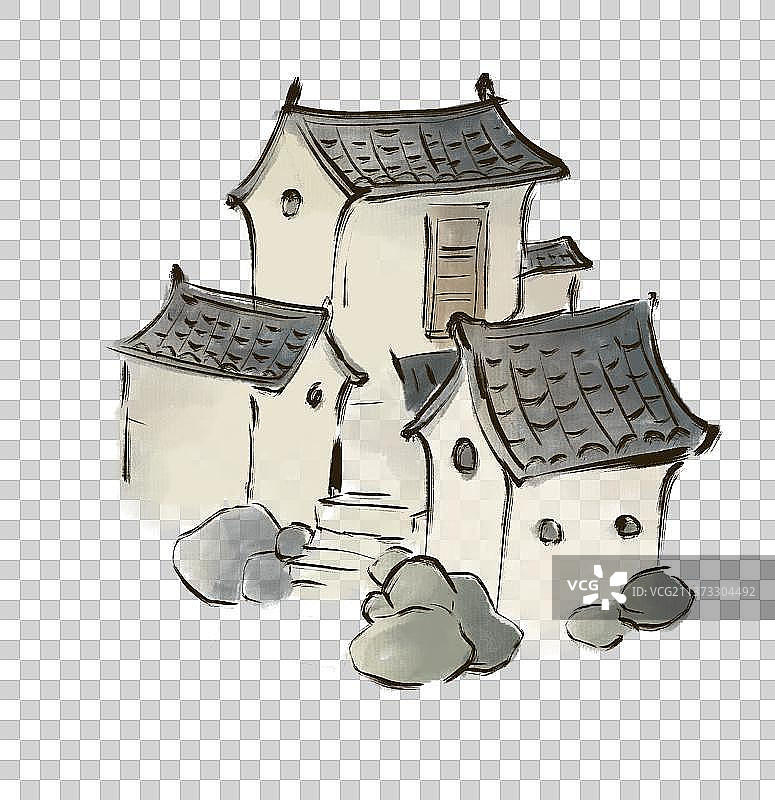 古风房屋建筑插画元素图片素材