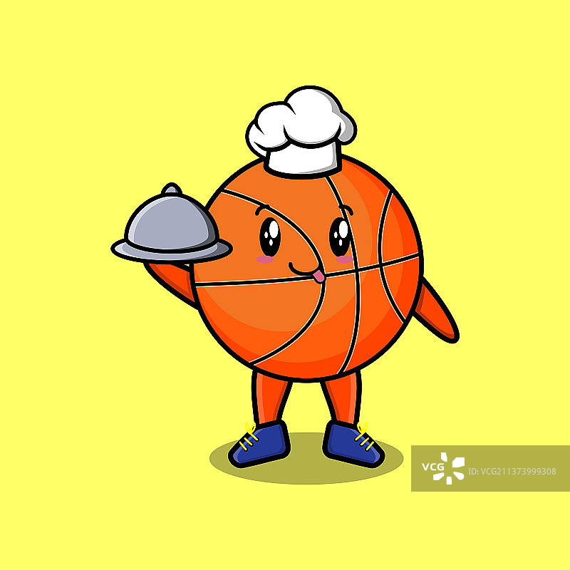 可爱的卡通厨师篮球在托盘上上菜图片素材