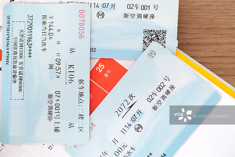 春节回家的火车票放在台历上图片素材