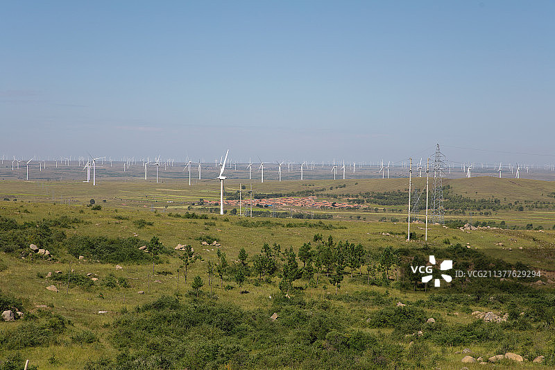 中国张北草原和风力发电风车景观图片素材