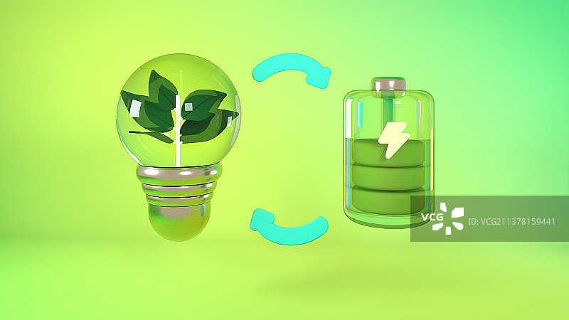 绿色新能源电池 灯泡发电储能图片素材