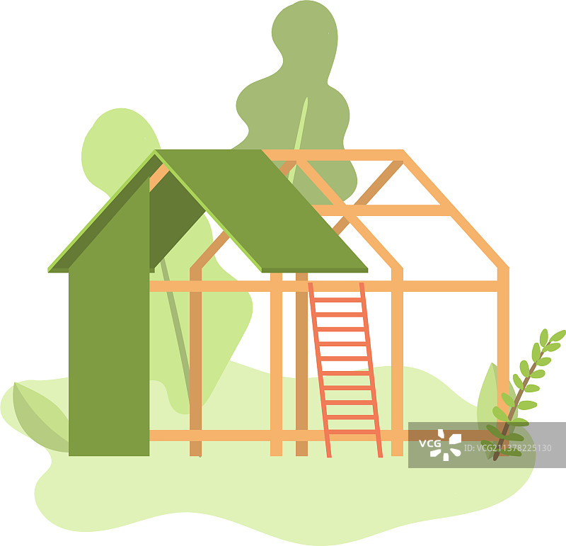 新建绿色木板小房子图片素材