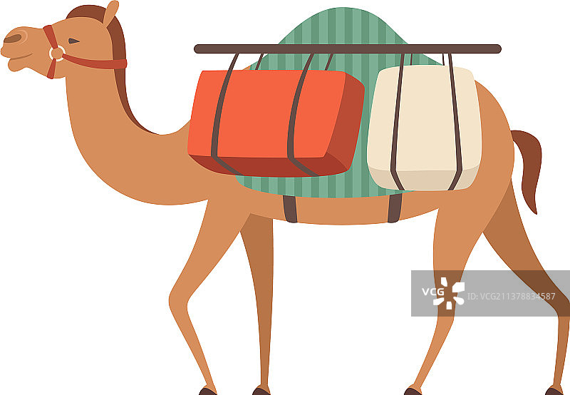 骆驼驮重物的沙漠动物侧视图图片素材
