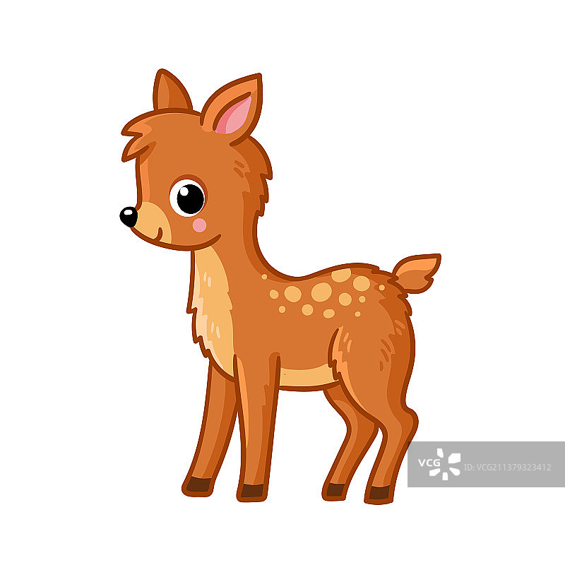 可爱的棕色小鹿站在卡通小鹿幼崽图片素材