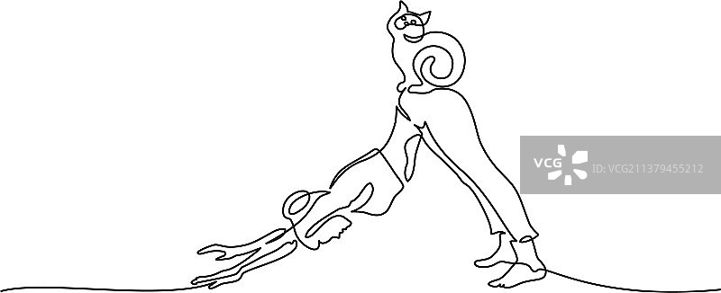 一条线画女人做瑜伽狗的姿势图片素材