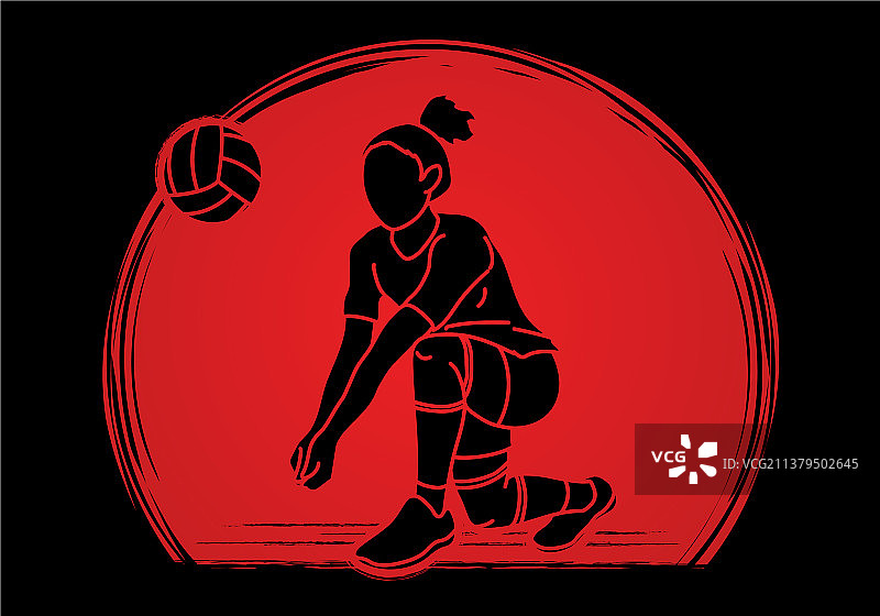 女子排球运动员动作卡通图形图片素材