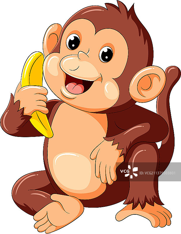 可爱的猴子坐着拿着香蕉图片素材