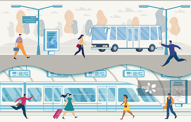 有公交车和地铁的城市公共交通图片素材