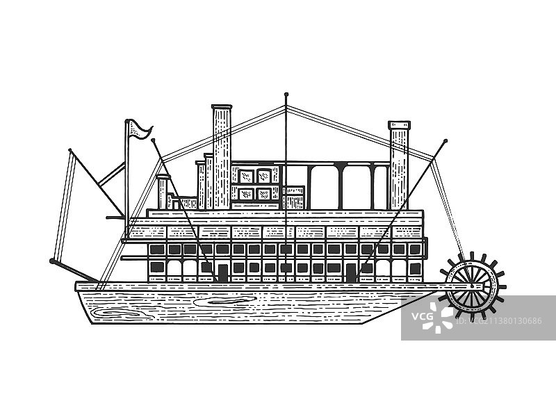 古蒸汽船船素描版画图片素材