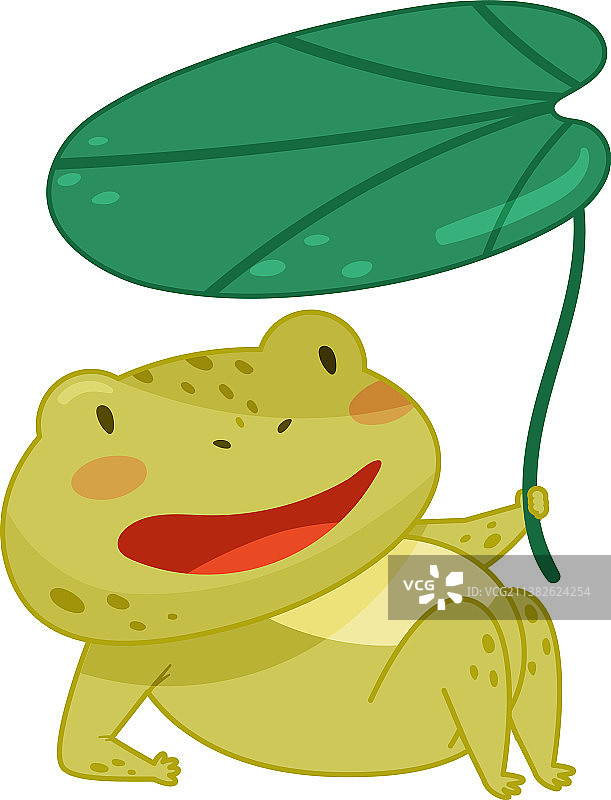 可爱的青蛙躺在绿荷叶下搞笑图片素材