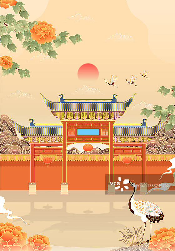复古中国风南京夫子庙矢量插画图片素材