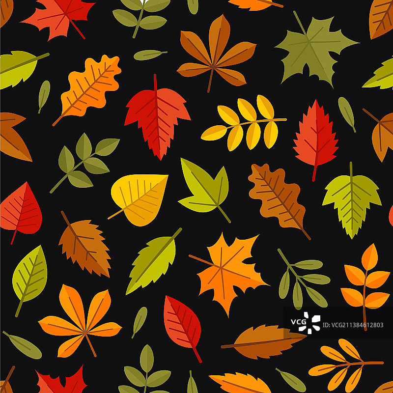 秋叶无缝图案上的黑色背景图片素材