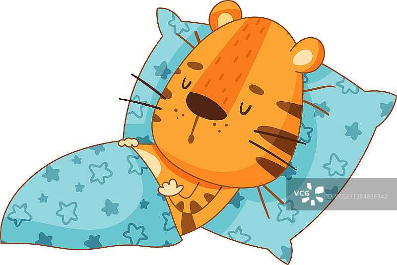可爱的小老虎在床上睡觉，可爱的宝宝图片素材