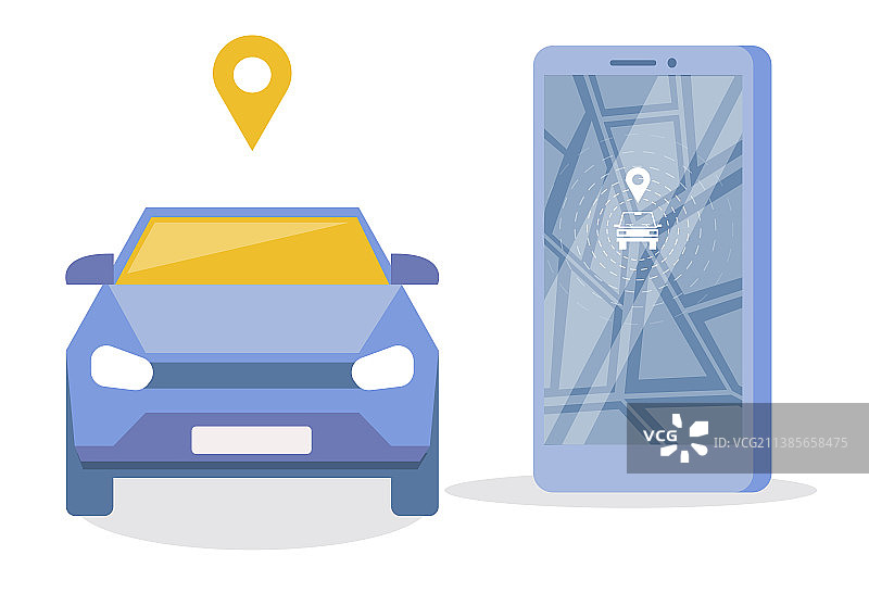 智能手机屏幕上有城市地图路线车和图片素材