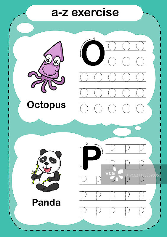 字母o - p与卡通练习图片素材